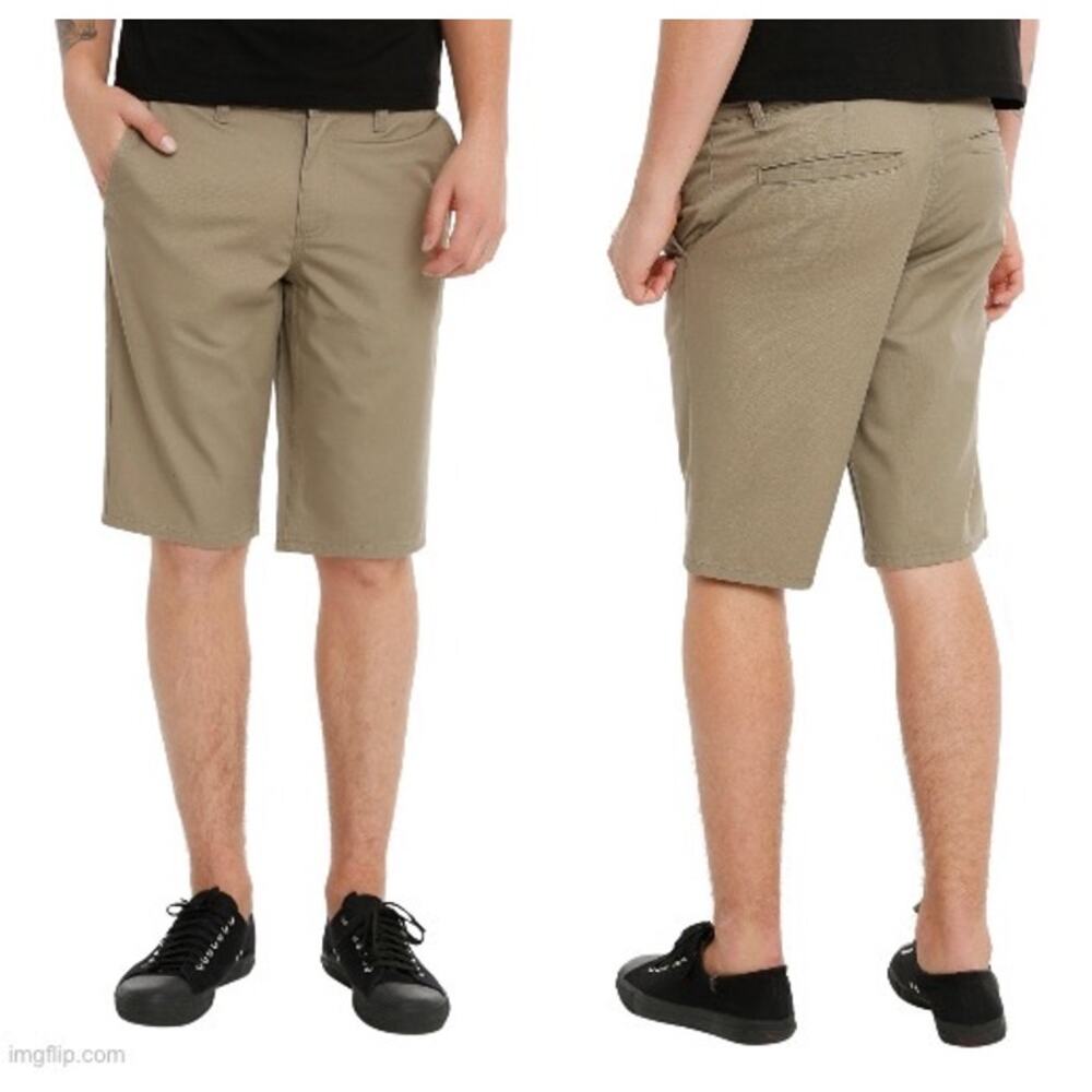 RUDE Hot Topic NWT Men's 26 Khaki Workwear Short Slim Straight Fit Long Inseam